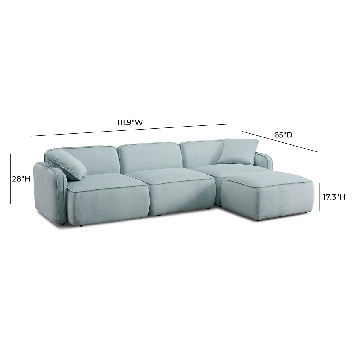 TOV Travie Sea Blue Performance Corduroy Velvet 4-Piece Modular Sectional