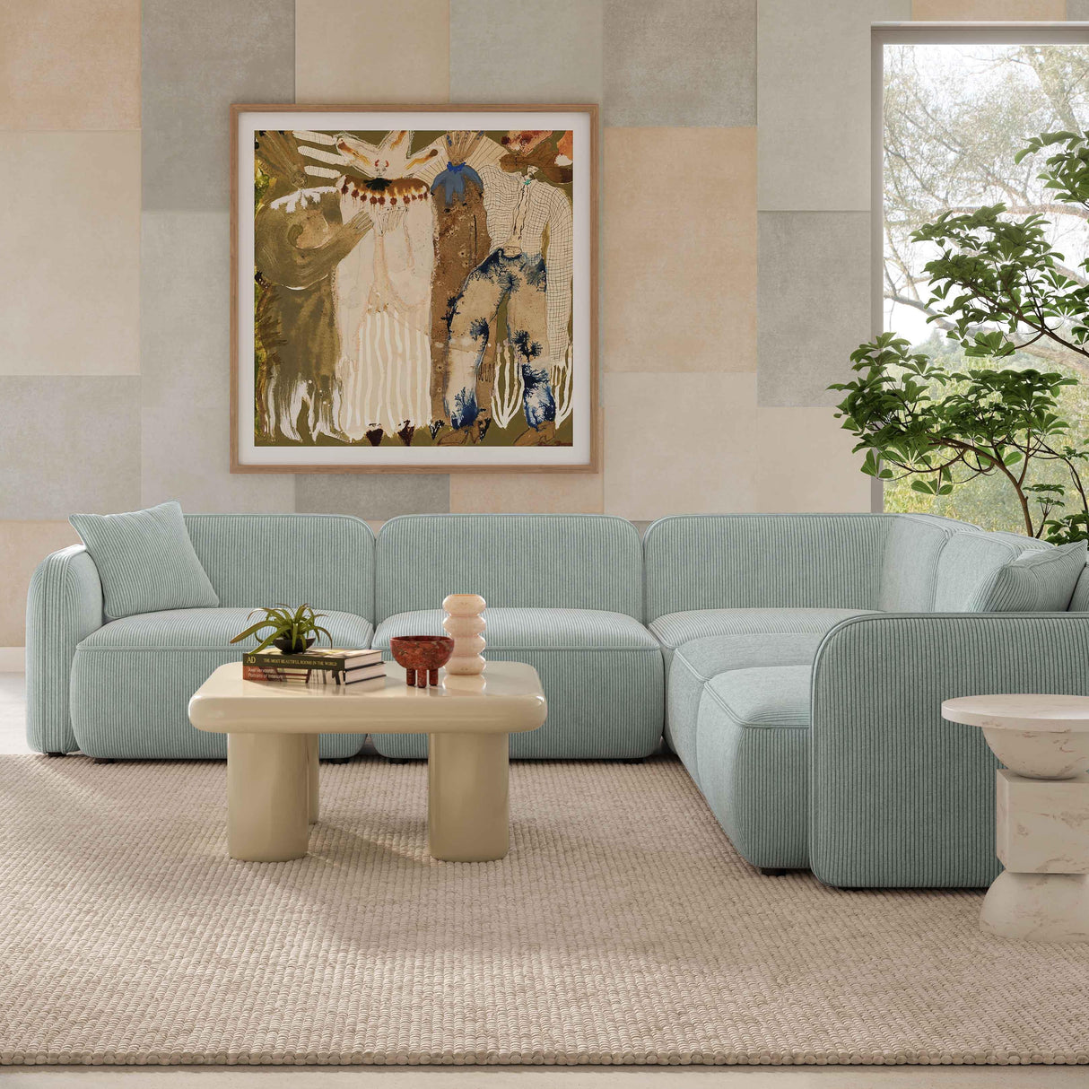 TOV Travie Sea Blue Performance Corduroy Velvet Modular L-Sectional