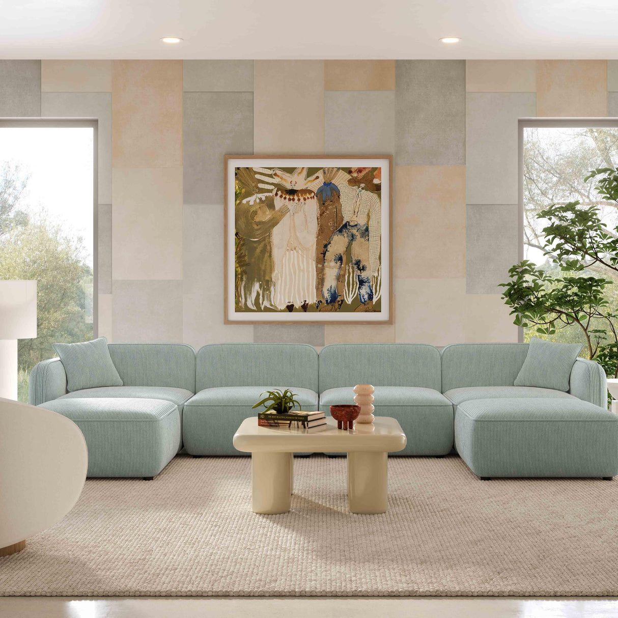 TOV Travie Sea Blue Performance Corduroy Velvet 6-Piece Modular U-Sectional