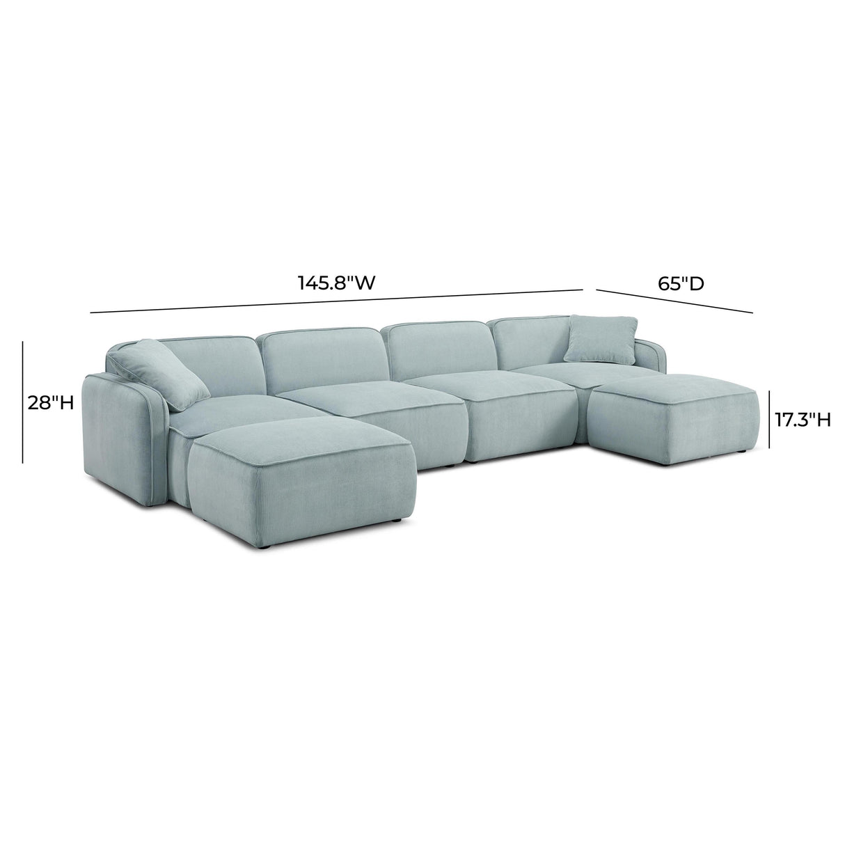 TOV Travie Sea Blue Performance Corduroy Velvet 6-Piece Modular U-Sectional