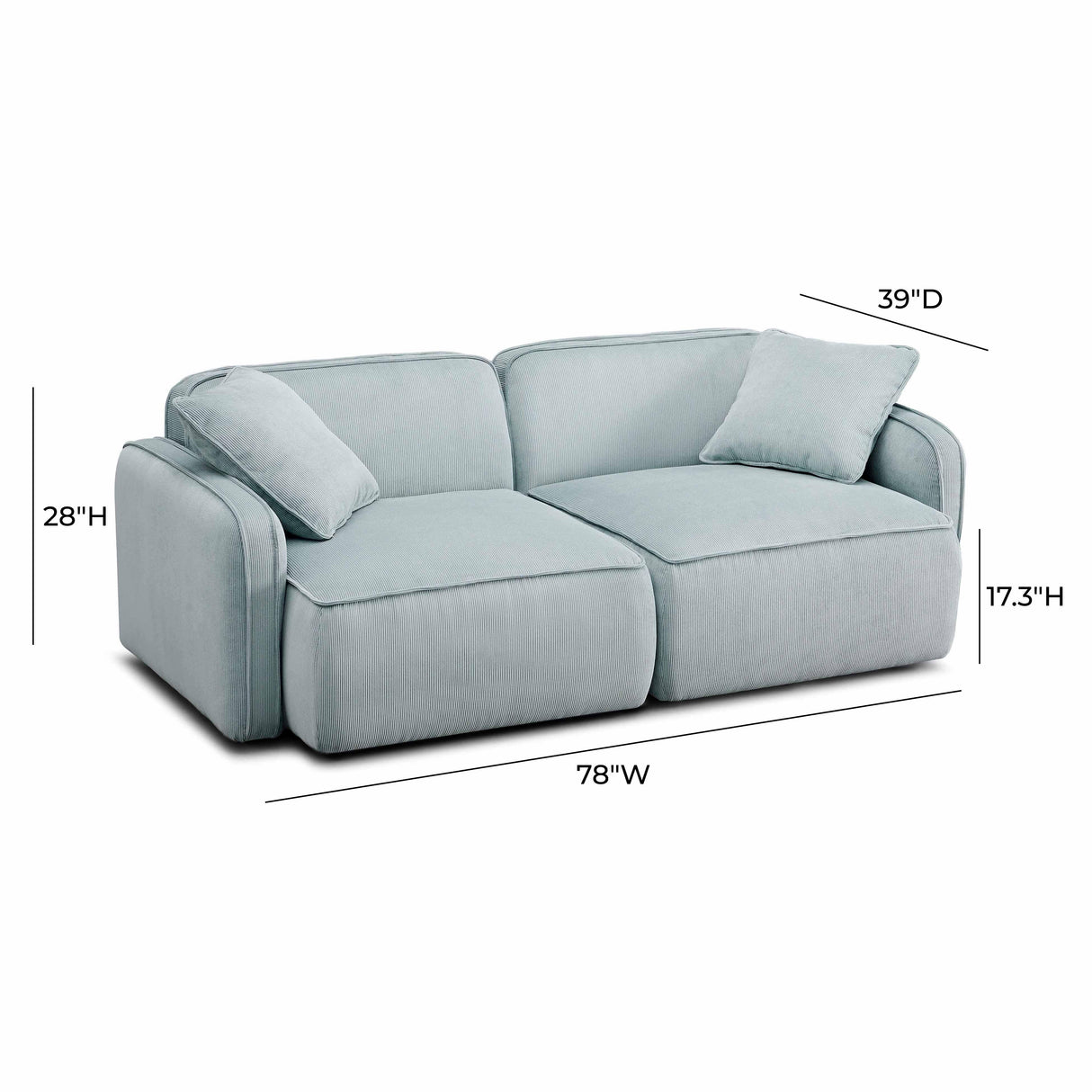 TOV Travie Sea Blue Performance Corduroy Velvet Modular Loveseat