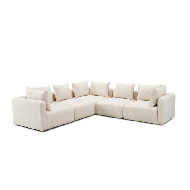 TOV Hangover Cream Heavy Textured Fabric 5-Piece Modular L-Sectional