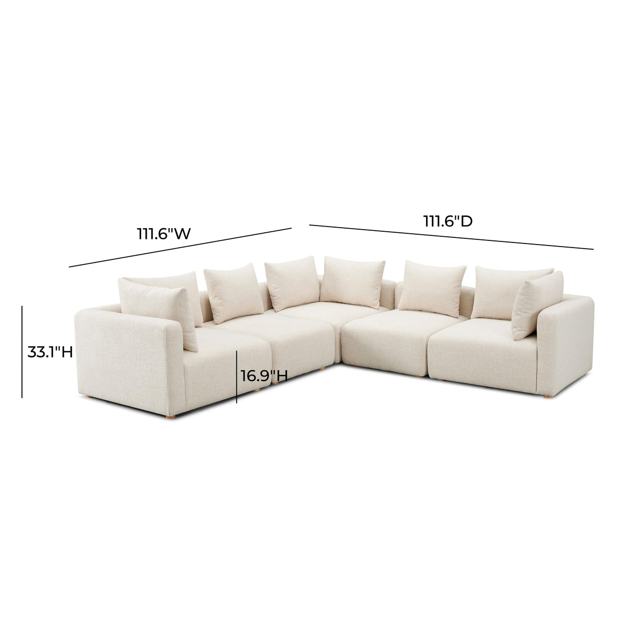 TOV Hangover Cream Heavy Textured Fabric 5-Piece Modular L-Sectional