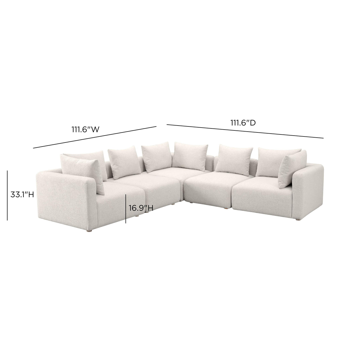 TOV Hangover Cream Heavy Textured Fabric 5-Piece Modular L-Sectional
