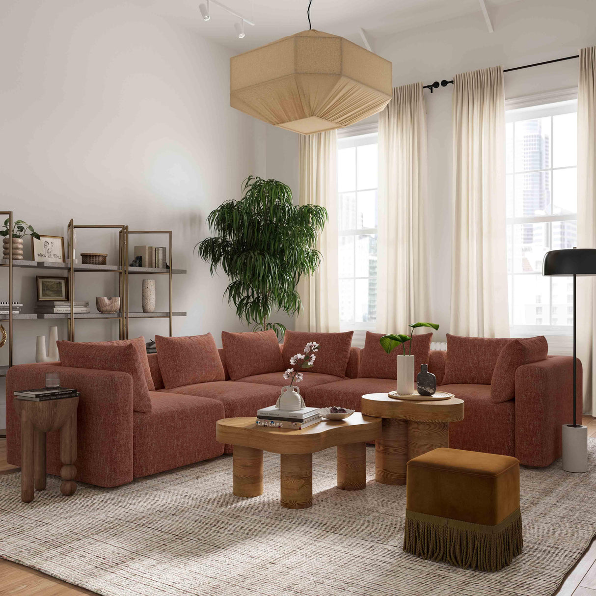 TOV Hangover Sedona Red Textured Fabric 5-Piece Modular L-Sectional