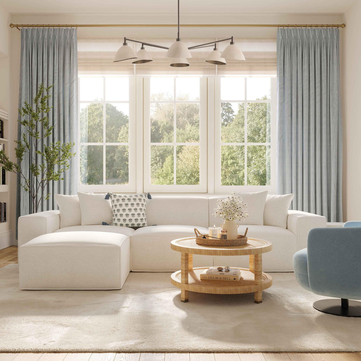 TOV Mindy Cream Chenille Basketweave LAF Corner Chair