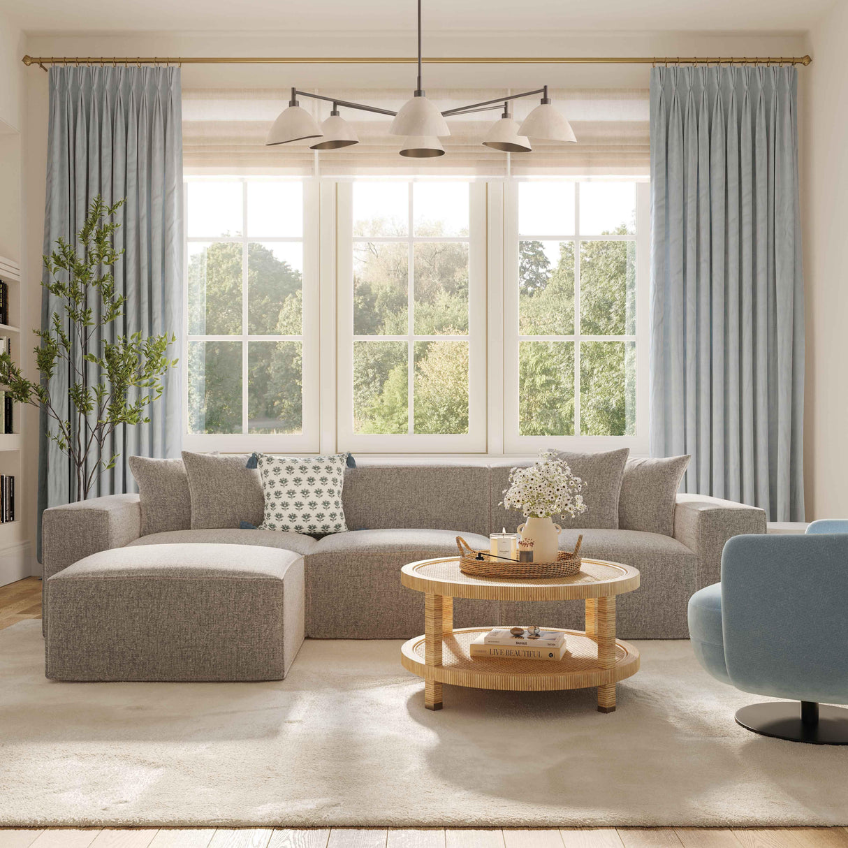 TOV Mindy Taupe Chenille Basketweave Modular Loveseat