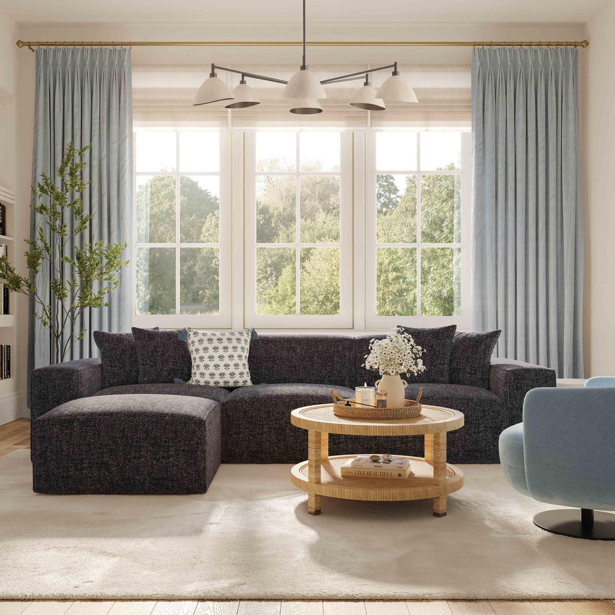 TOV Mindy Charcoal Chenille Basketweave Modular Sofa