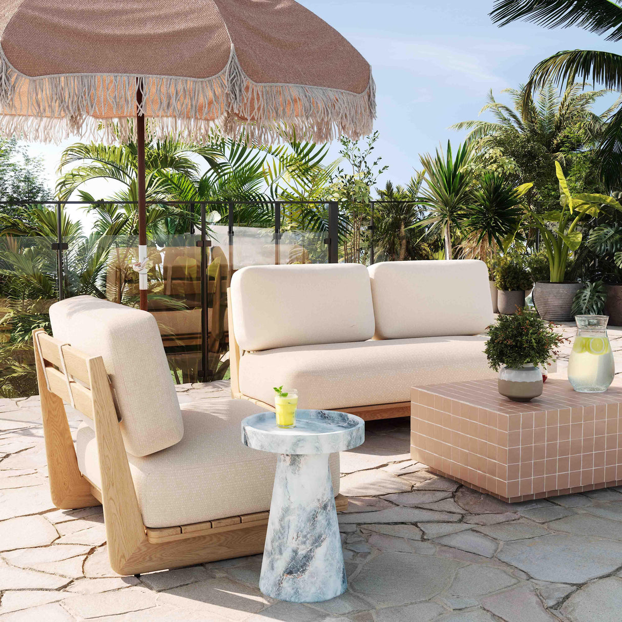 TOV Reavan Cream Outdoor Lounge Sofa