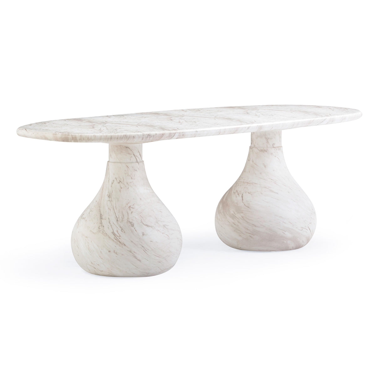 TOV Smooch White Faux Marble Print Indoor / Outdoor 87 inch Oval Dining Table