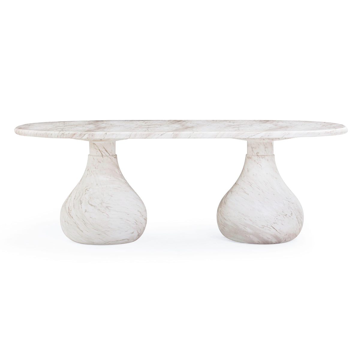 TOV Smooch White Faux Marble Print Indoor / Outdoor 87 inch Oval Dining Table