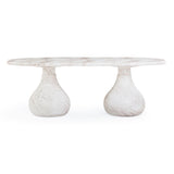 TOV Smooch White Faux Marble Print Indoor / Outdoor 87 inch Oval Dining Table