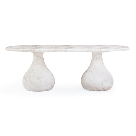 TOV Smooch White Faux Marble Print Indoor / Outdoor 87 inch Oval Dining Table
