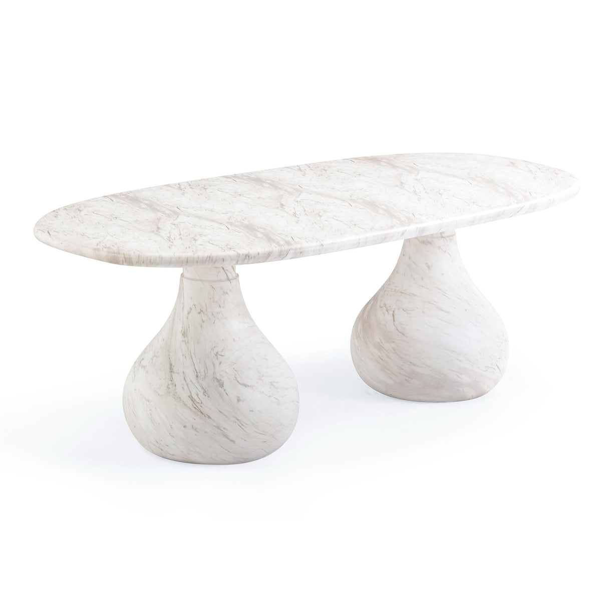 TOV Smooch White Faux Marble Print Indoor / Outdoor 87 inch Oval Dining Table