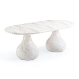 TOV Smooch White Faux Marble Print Indoor / Outdoor 87 inch Oval Dining Table