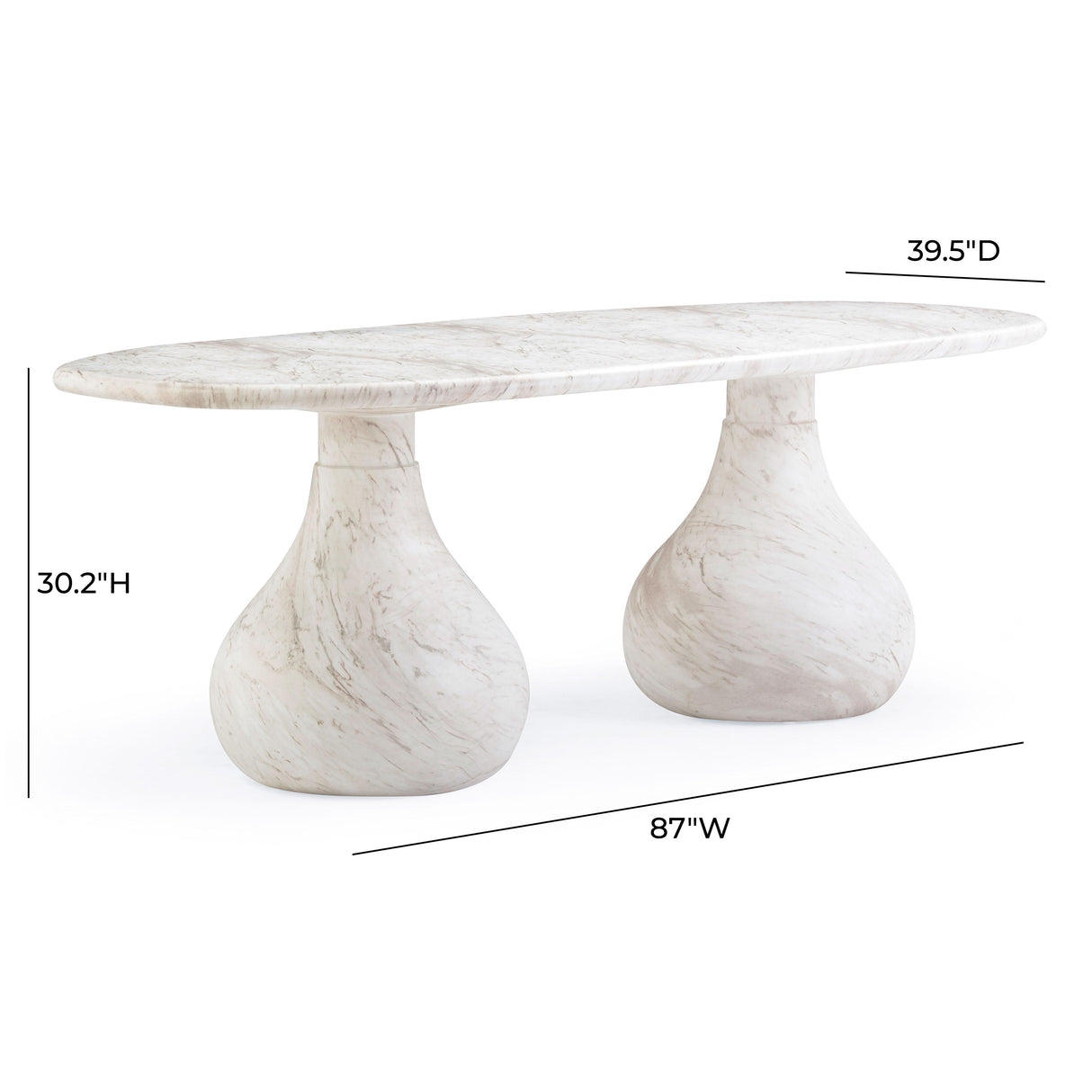 TOV Smooch White Faux Marble Print Indoor / Outdoor 87 inch Oval Dining Table