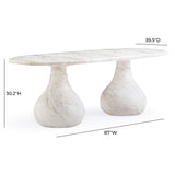 TOV Smooch White Faux Marble Print Indoor / Outdoor 87 inch Oval Dining Table