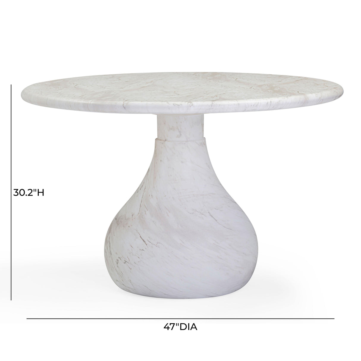 TOV Smooch White Faux Marble Print Indoor / Outdoor 47" Round Dining Table