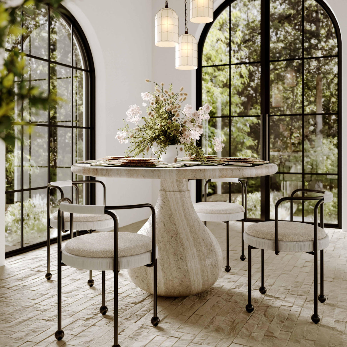 TOV Smooch Faux Travertine Indoor / Outdoor 47" Round Dining Table