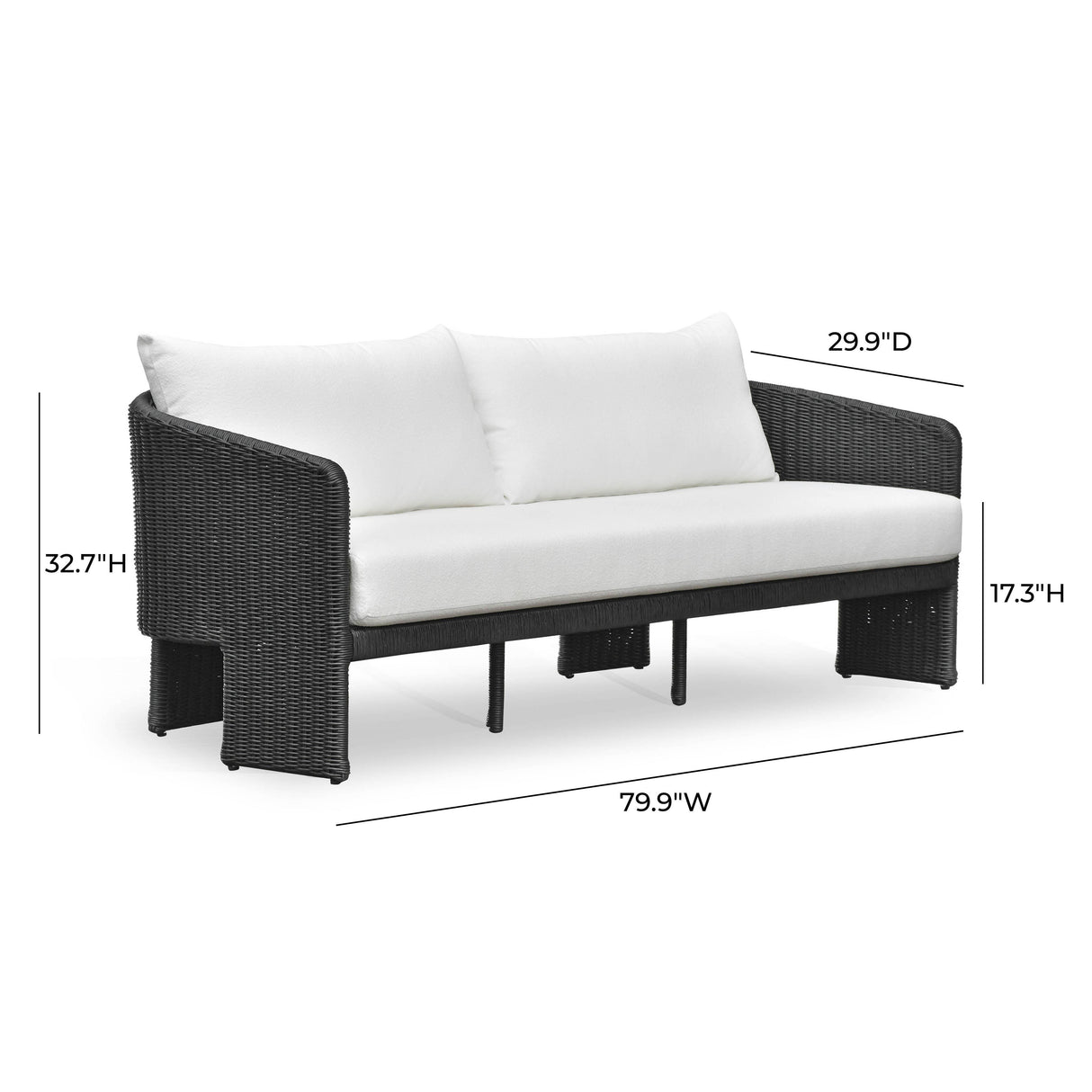 TOV Alexa Black Rattan Performance Fabric Outdoor Sofa