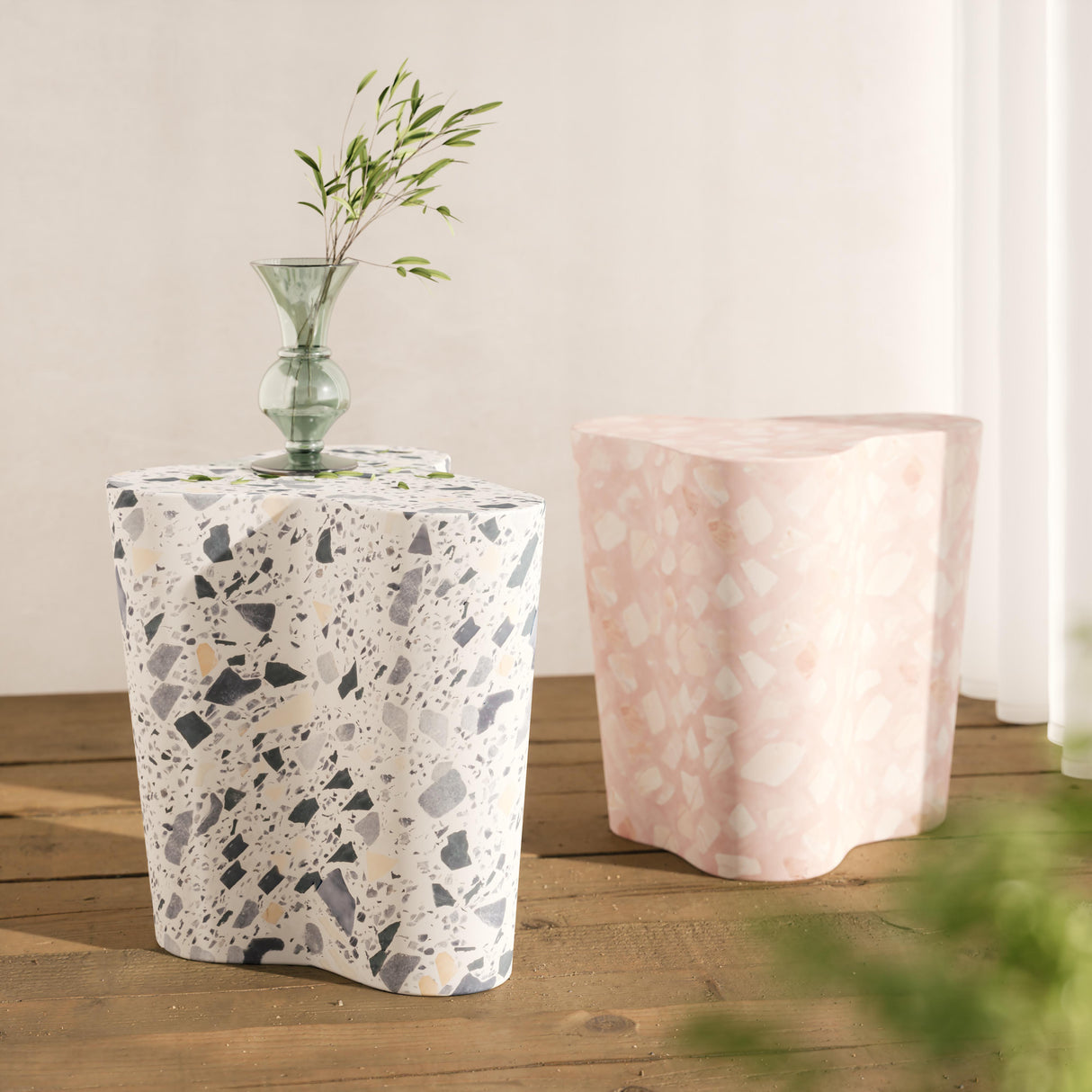 TOV Slab Sunset Pink Terrazzo Indoor/Outdoor Side Table