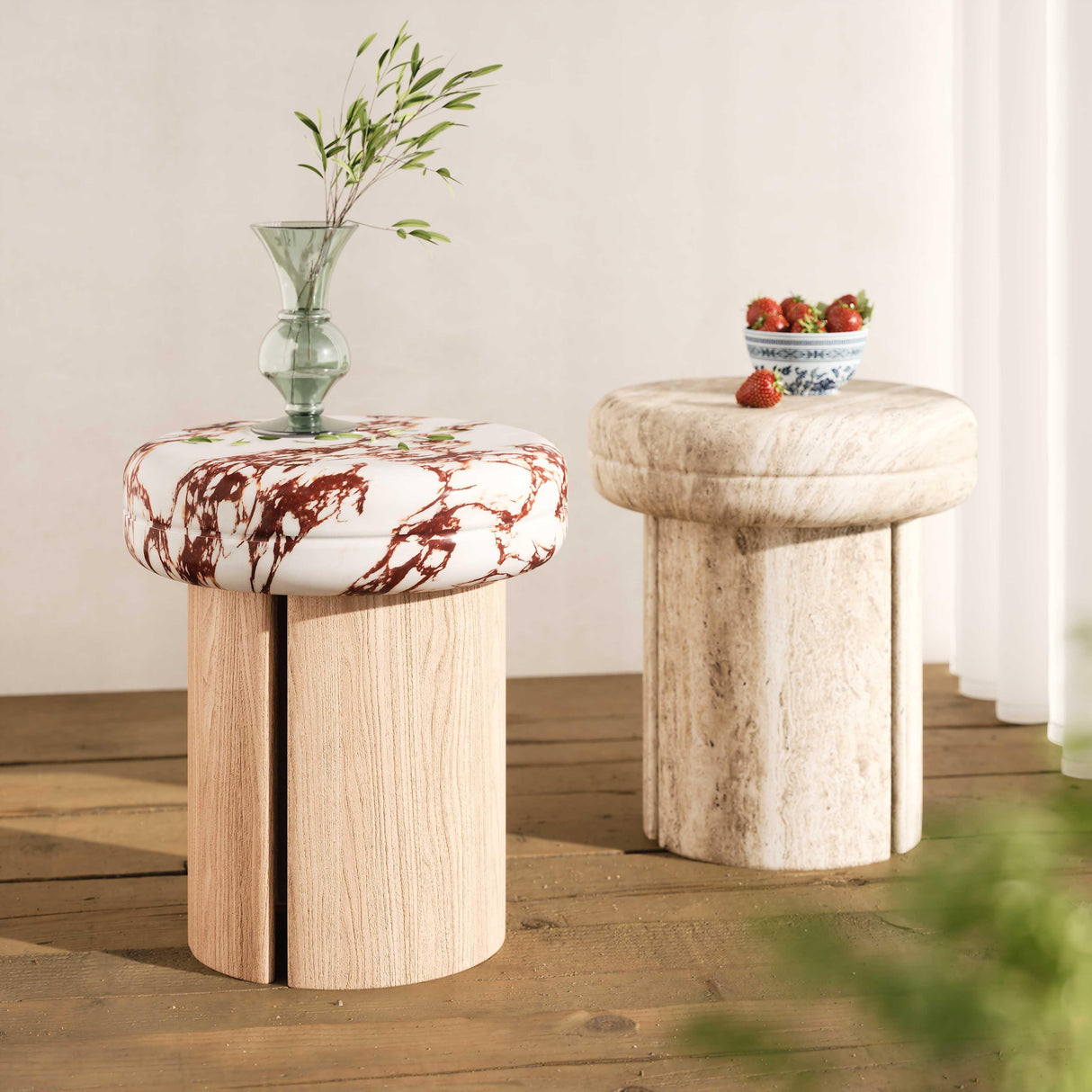 TOV Sheila Travertine Textured Concrete Side Table