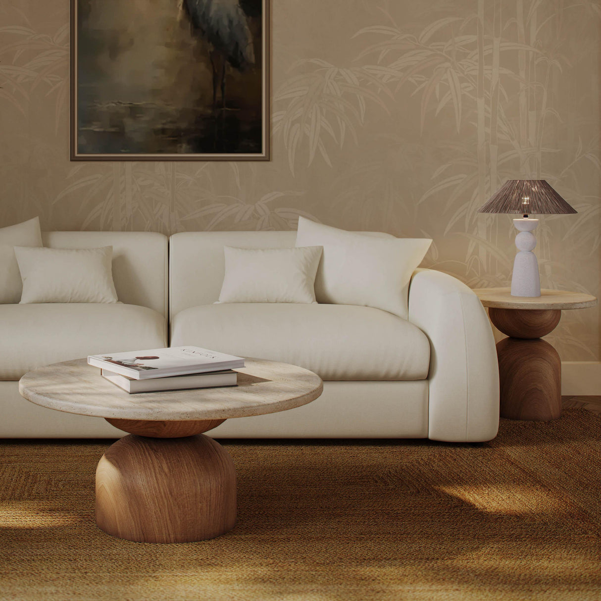 TOV Cynthia Travertine Concrete Indoor / Outdoor Coffee Table