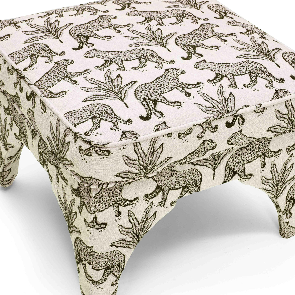 TOV Raji Cream Leopard Jacquard Ottoman