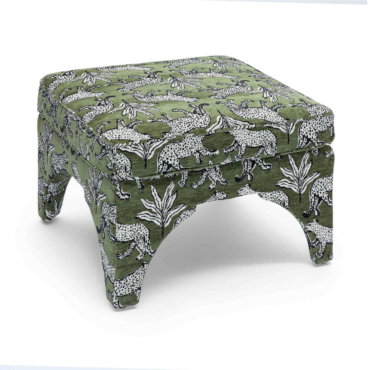TOV Raji Olive Green Leopard Jacquard Ottoman