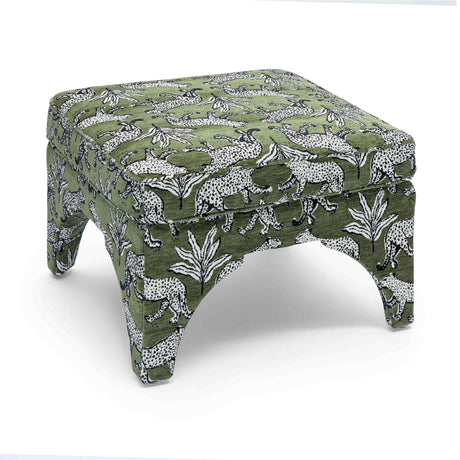 TOV Raji Olive Green Leopard Jacquard Ottoman
