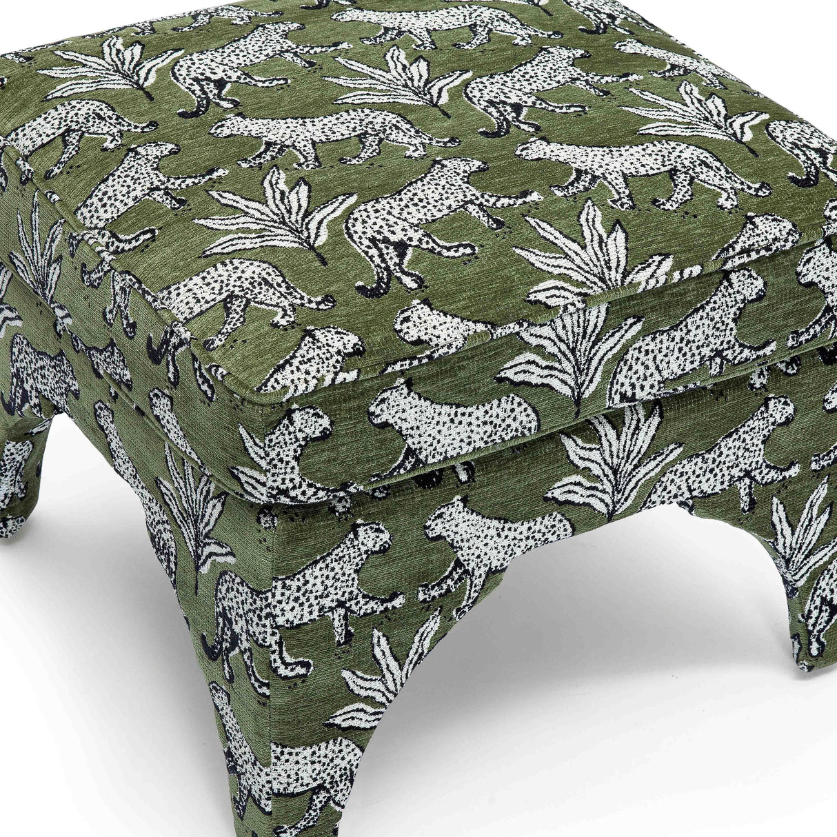 TOV Raji Olive Green Leopard Jacquard Ottoman