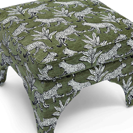 TOV Raji Olive Green Leopard Jacquard Ottoman