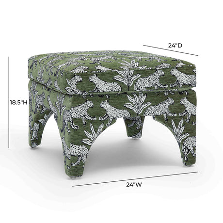 TOV Raji Olive Green Leopard Jacquard Ottoman