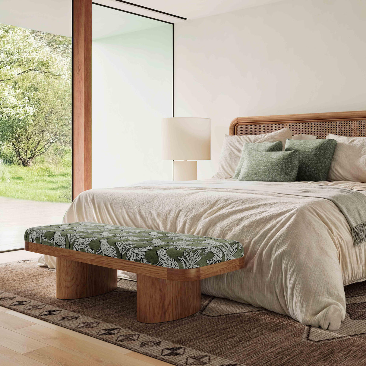 TOV Ollie Olive Green Leopard Jacquard Bench