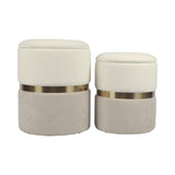 TOV Gigi Cream and Tan Chenille Storage Ottoman - Set of 2