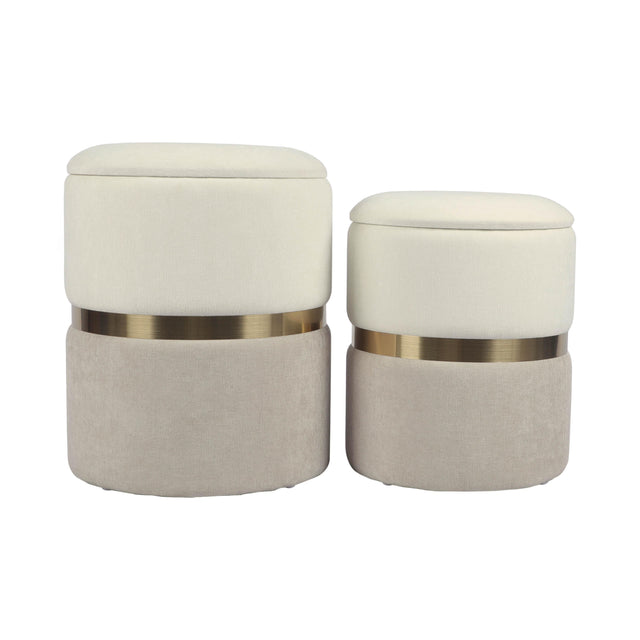 TOV Gigi Cream and Tan Chenille Storage Ottoman - Set of 2