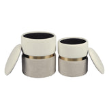 TOV Gigi Cream and Tan Chenille Storage Ottoman - Set of 2
