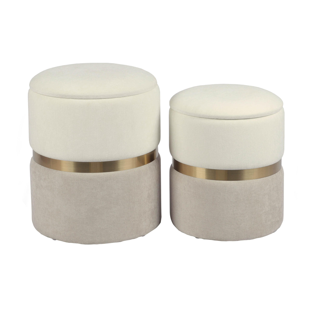TOV Gigi Cream and Tan Chenille Storage Ottoman - Set of 2
