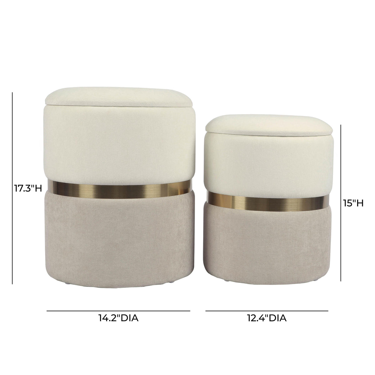 TOV Gigi Cream and Tan Chenille Storage Ottoman - Set of 2