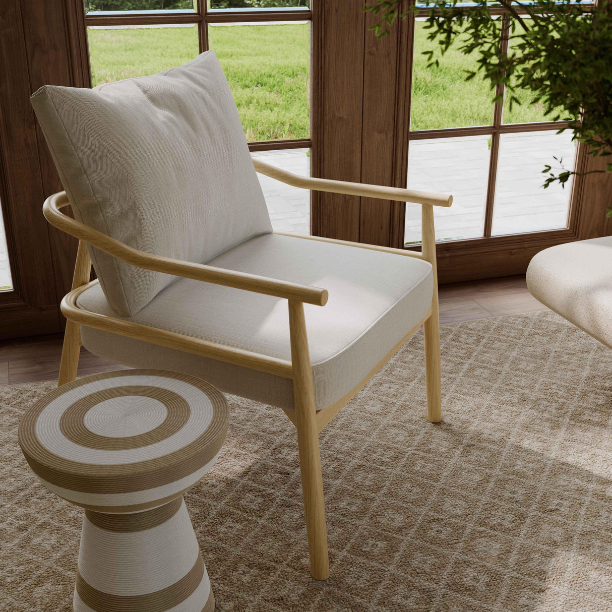 TOV Dixie Cream Chenille Velvet Accent Chair