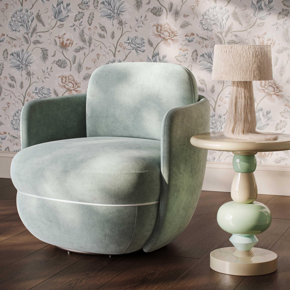 TOV Wolfie Mint Green Velvet Swivel Chair