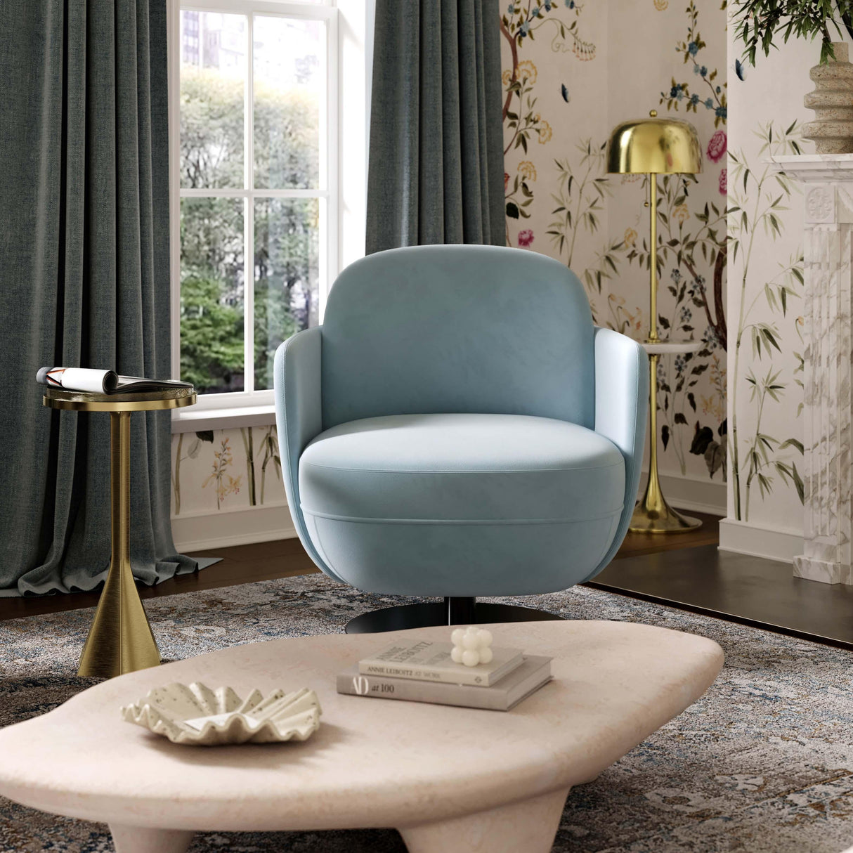 TOV Solange Blue Shadow Velvet Swivel Chair