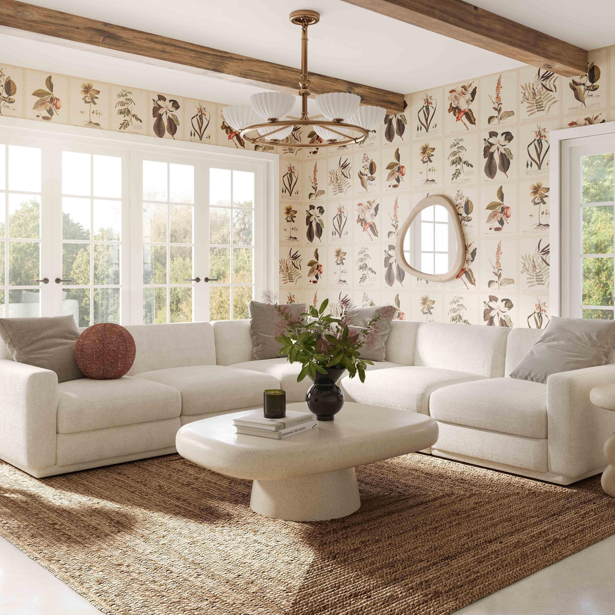 TOV Perry Cream Chenille Modular LAF Corner Chair