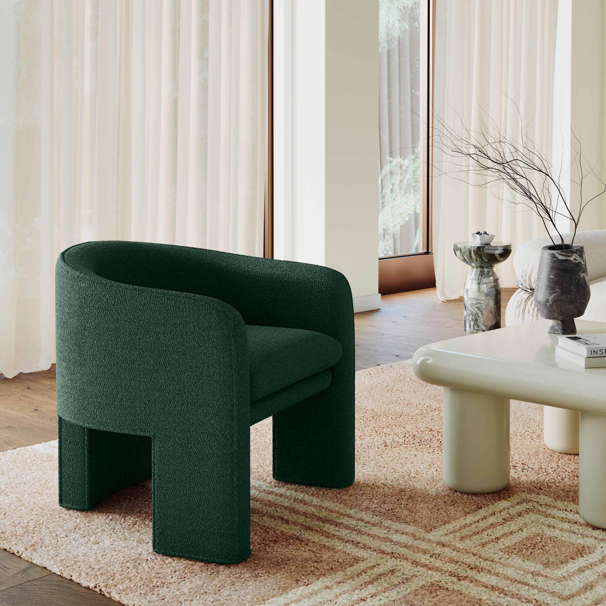 TOV Marla Forest Green Boucle Accent Chair
