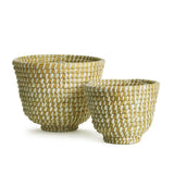 Napa White/Natural RIVERGRASS DECORATIVE FOOTED BOWLS, SET OF 2