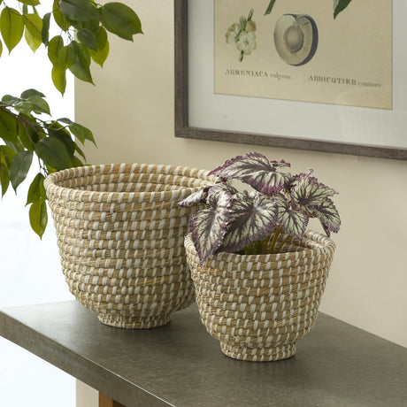 Napa White/Natural RIVERGRASS DECORATIVE FOOTED BOWLS, SET OF 2