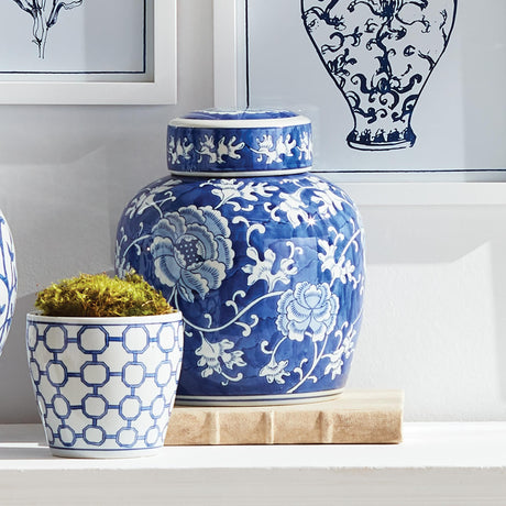 Napa Classic Blue/White BARCLAY BUTERA DYNASTY LOTUS LIDDED JAR