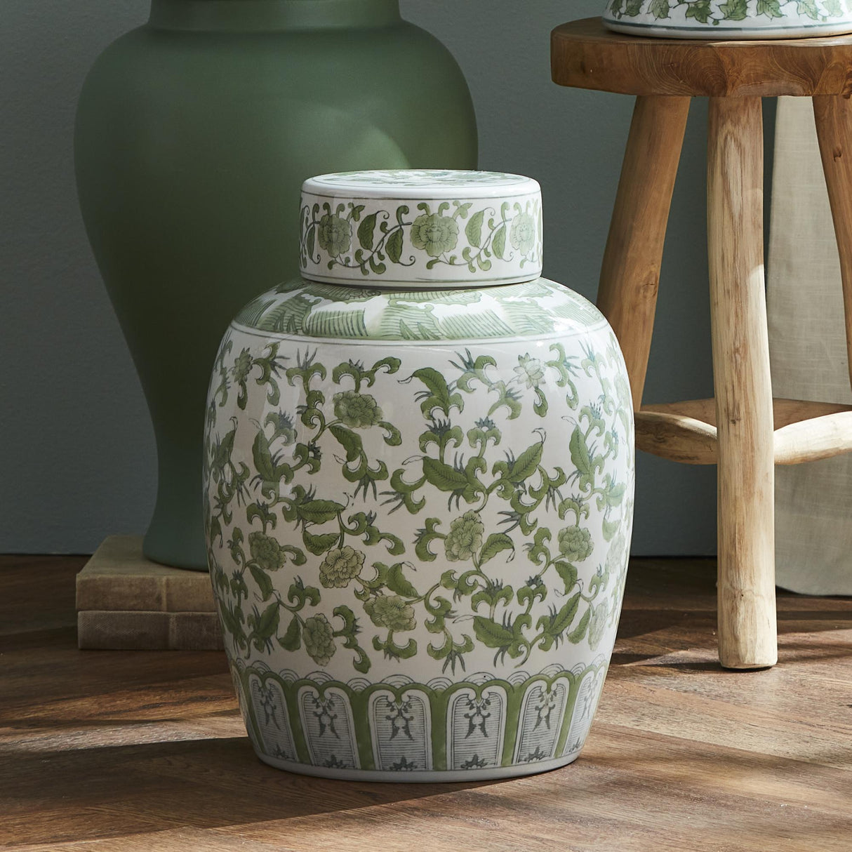 Napa Green/White IMPERIAL BLOSSOM LIDDED JAR