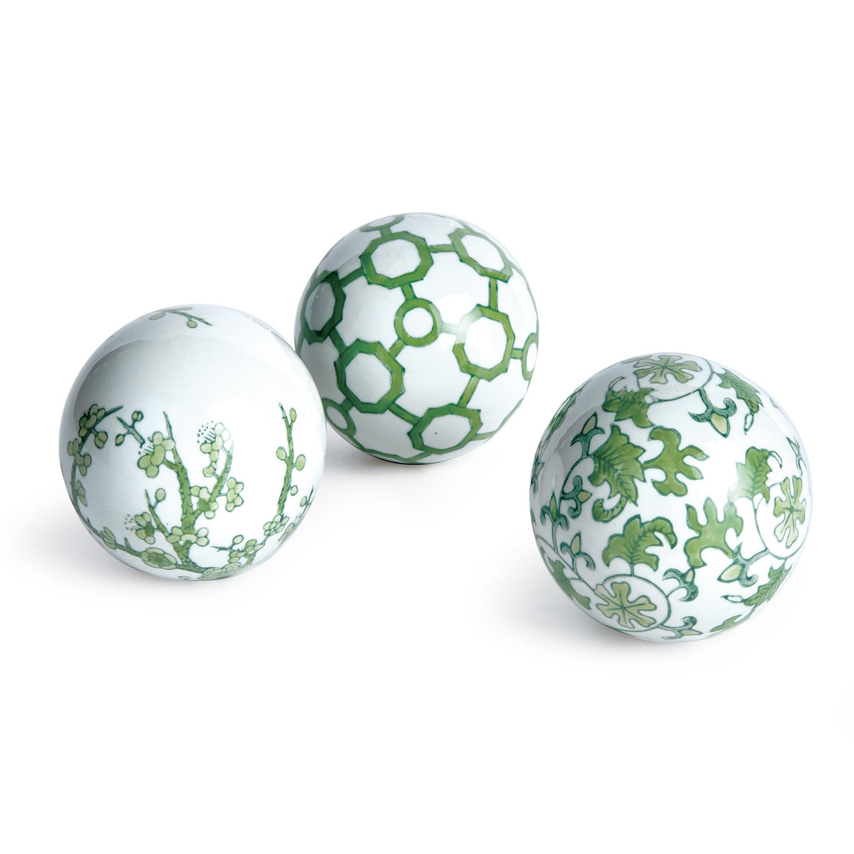 Napa Green/White IMPERIAL ORBS, SET OF 3