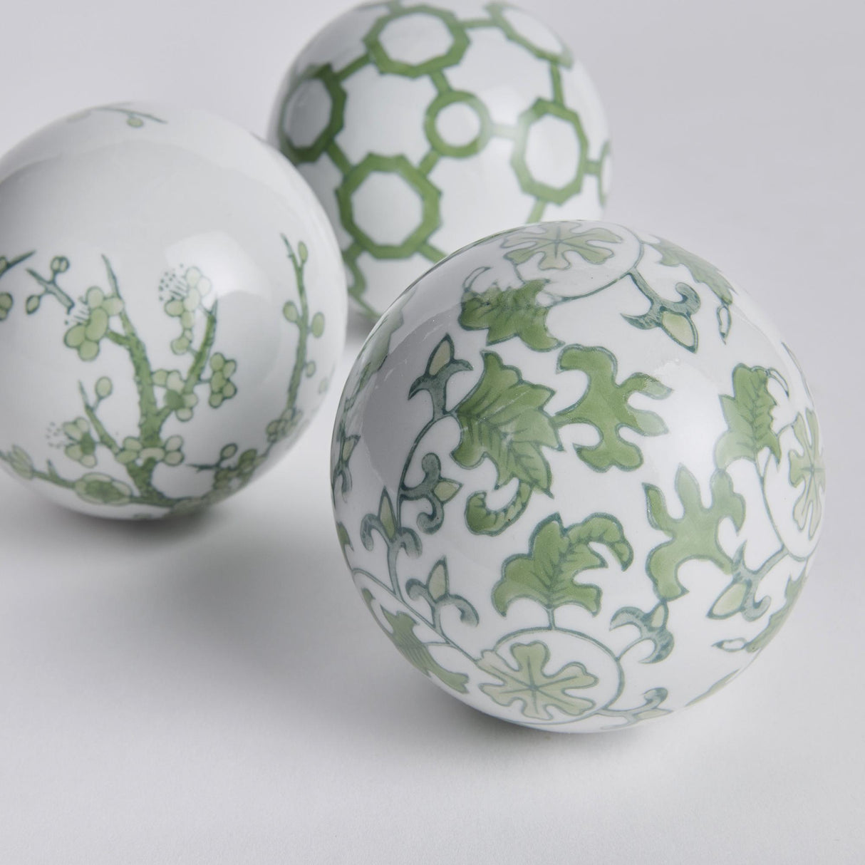 Napa Green/White IMPERIAL ORBS, SET OF 3